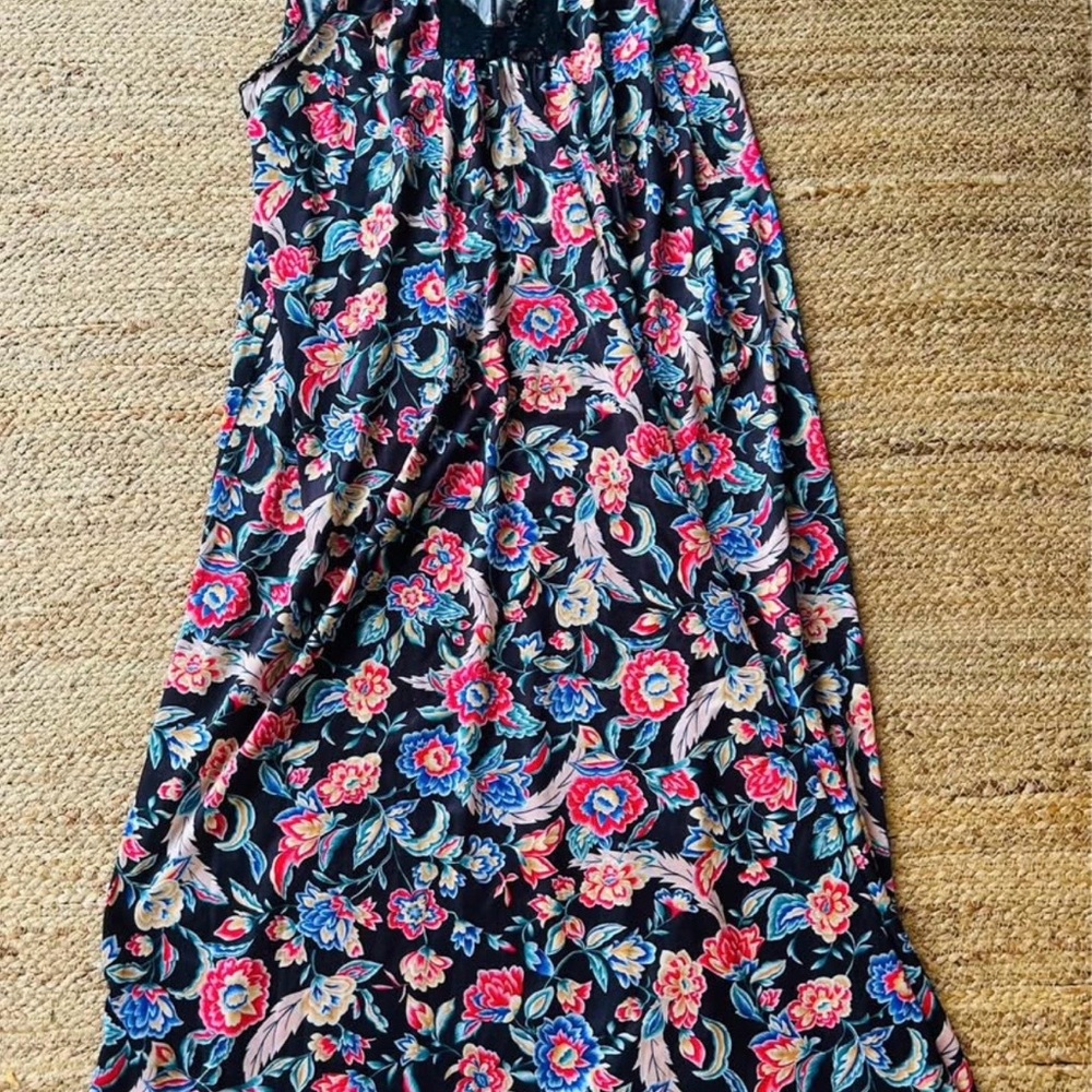 Vanity Fair Black Floral Chemise with Pink & Blue Blooms